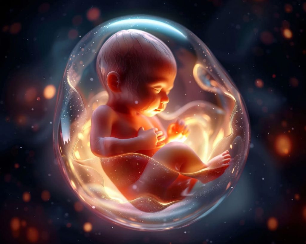 image d'un foetus humain dans du liquide amniotique